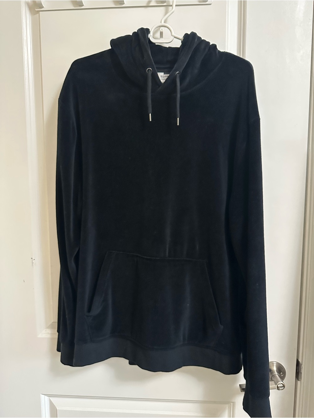 Topman Black Velour Crewneck Hoodie